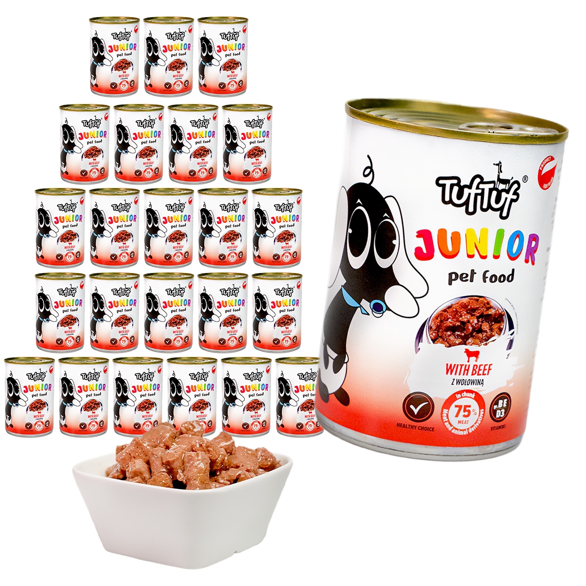 Levně Tuf Tuf Junior Kompletní krmivo pro štěňata s hovězím masem v omáčce 24x415g