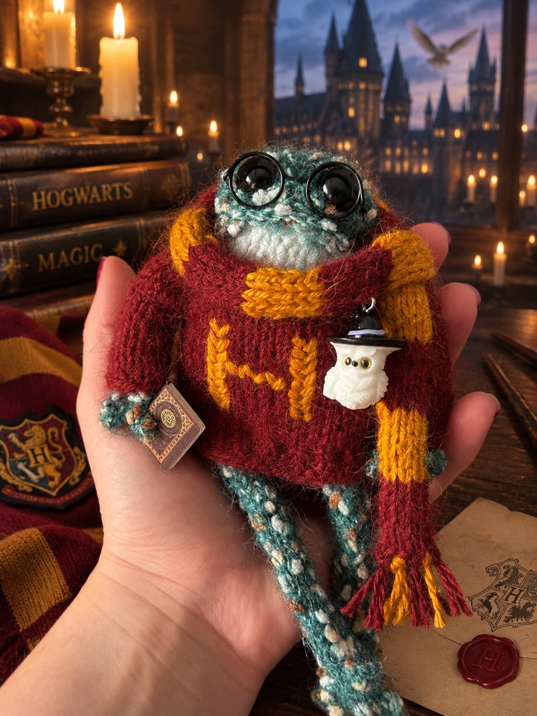 Žabka přívěsek na klíče na kabelku Harry Potter hračka ručně vyrobená