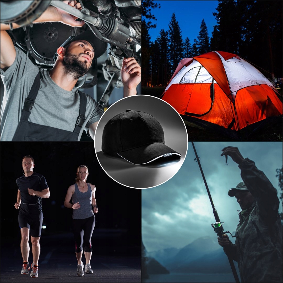 Czapka LED z latarką w daszku diodami oświetlenie Stan opakowania oryginalne