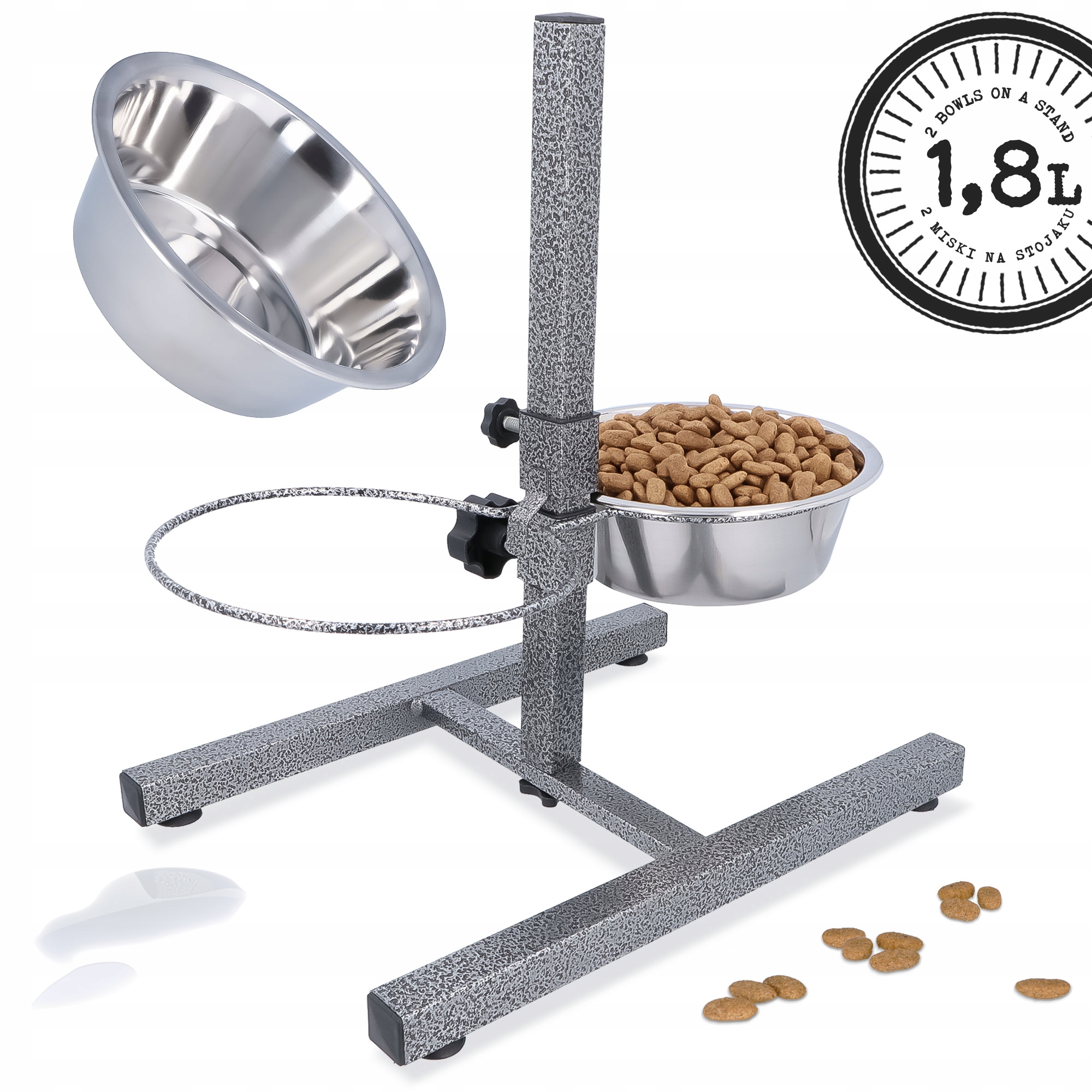 Miski na Stojaku Psa 2x1,8 l Miska Metalowa Regulowanym Stojaku Nierdzew 1Z