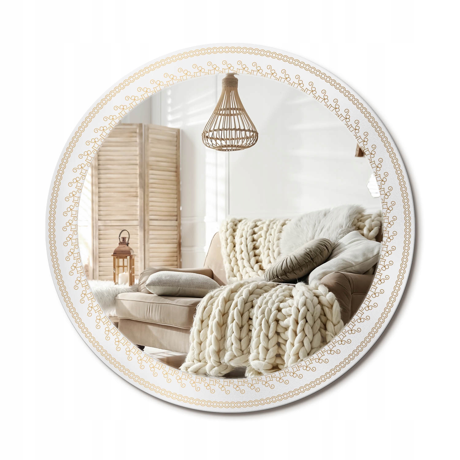 Okrúhle ozdobné zrkadlo na stenu do domácnosti kancelárie, priemer 80 cm, indická mandala