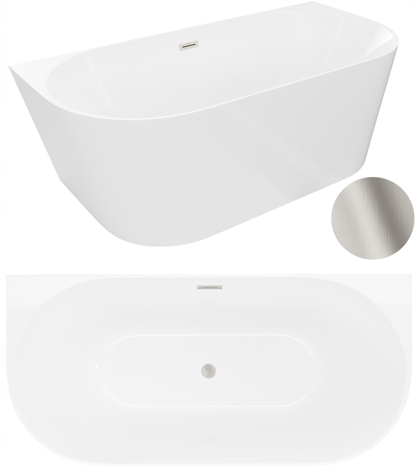 Mexen Oval Slim Wanna Wolnostojąca Przyścienna Biała 170x80 Nikiel Szczotka