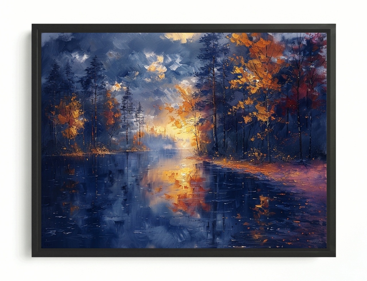 Obraz Rám American Box Les Stromy Jezero Odraz Podzim Slunce 80x60