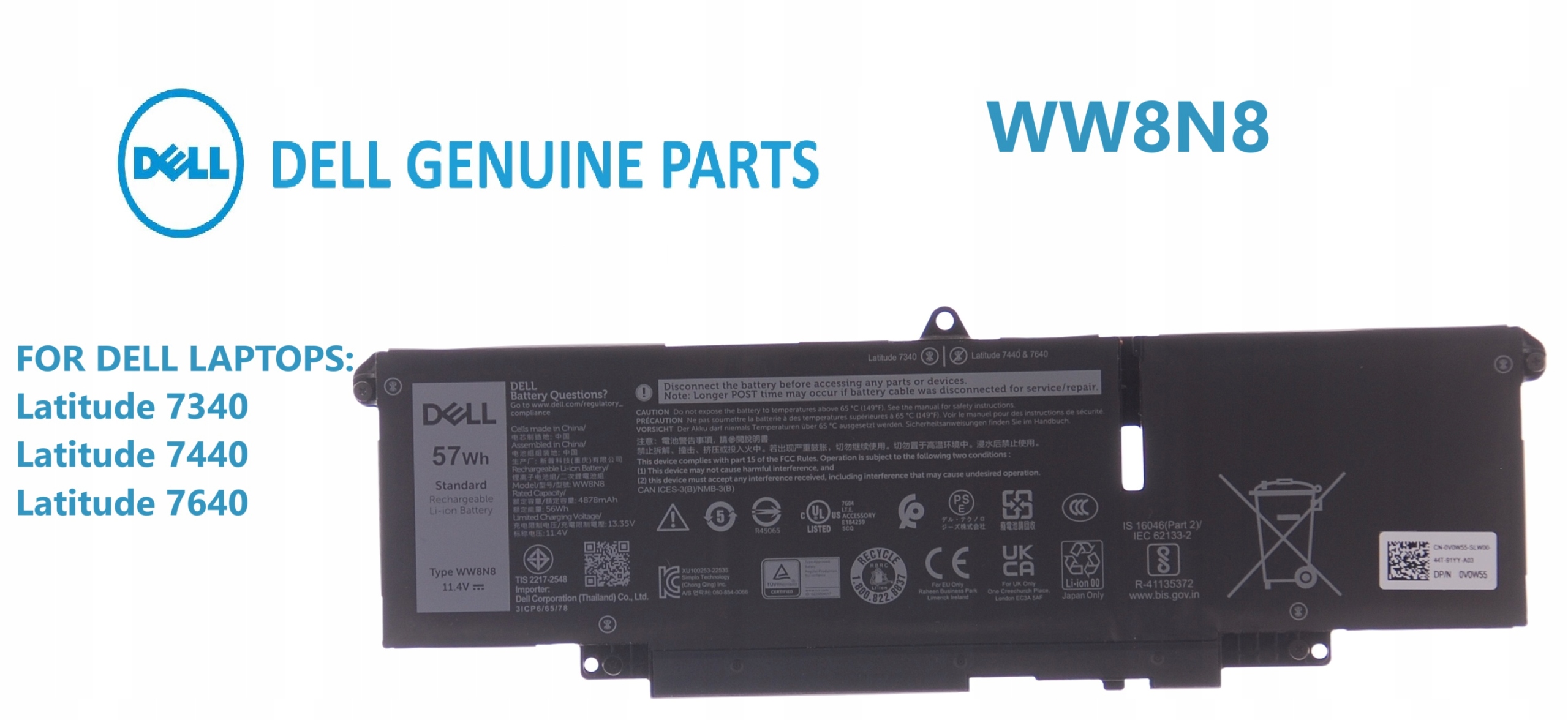 Baterie WW8N8-66DWX pro Dell Latitude 7340, 7440, 7640
