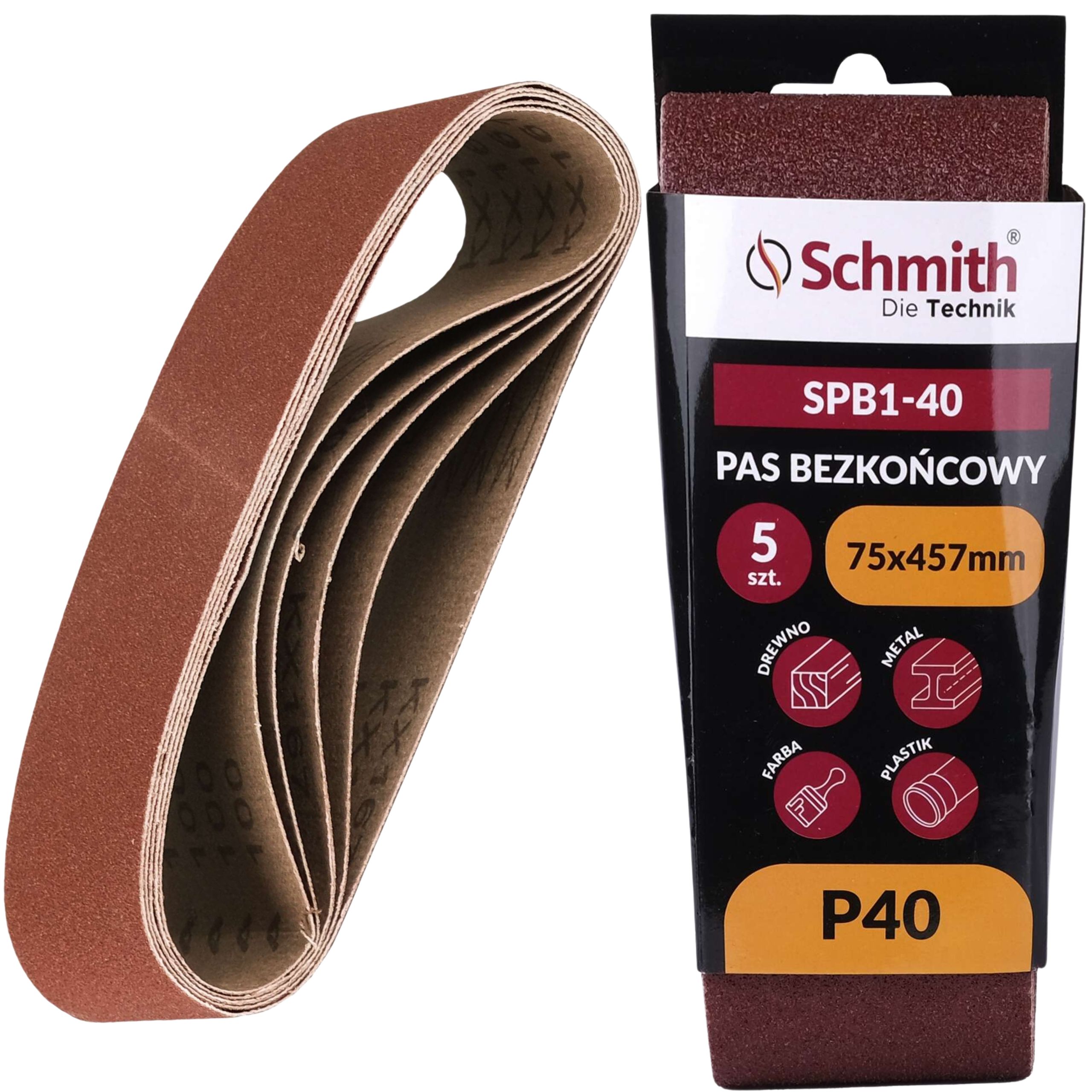 Pas Bezkońcowy Taśma Papier Ścierny P40 75x457mm 5szt. Schmith