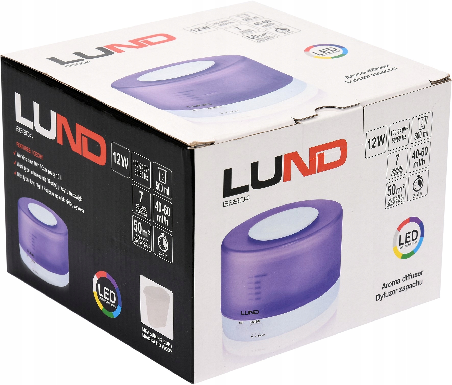 DYFUZOR ZAPACHOWY AROMATERAPIA 500ml LED + PILOT Marka Lund