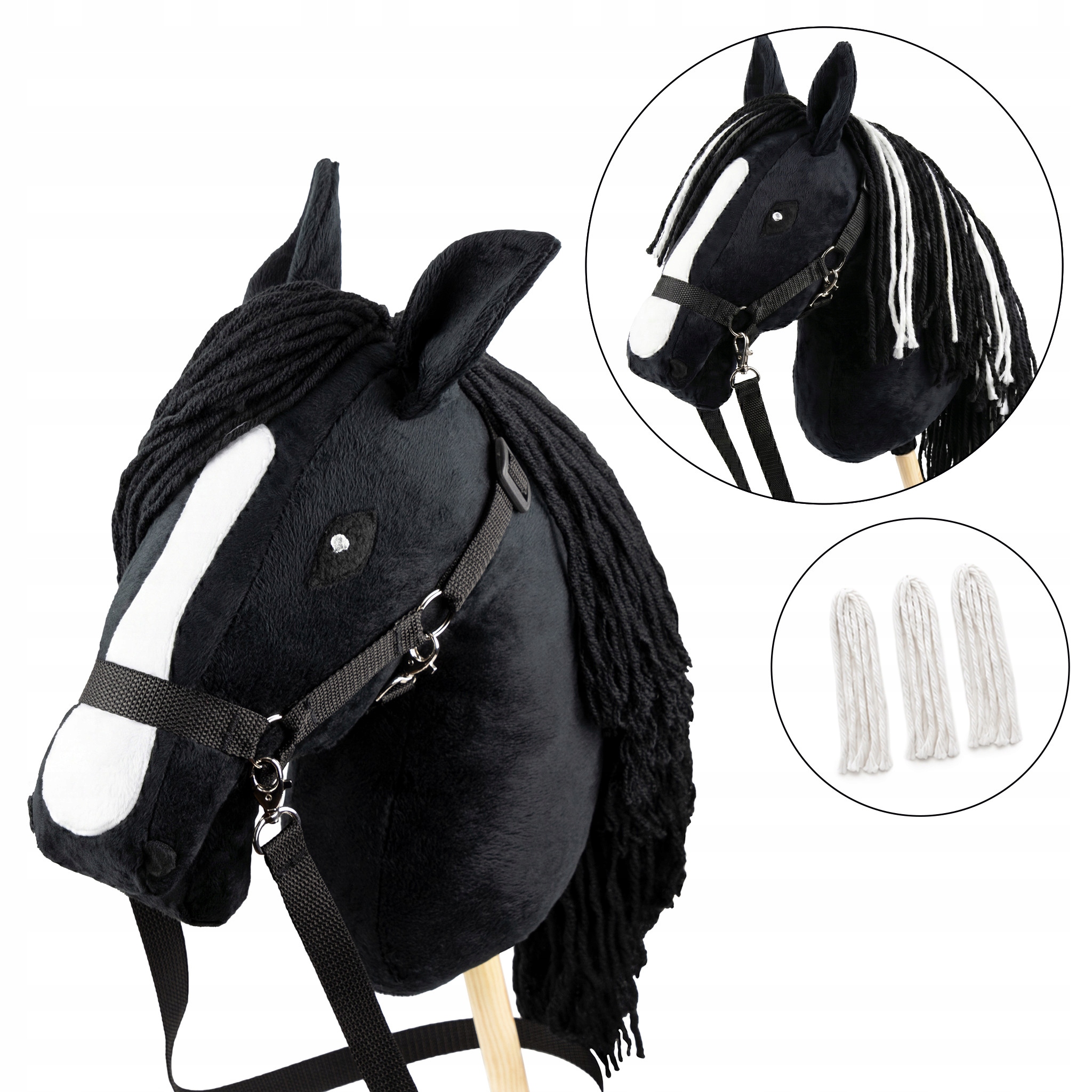 Hobby Horse Skippi A3 czarny biała łata Polski koń na kiju +pasemka na rzep