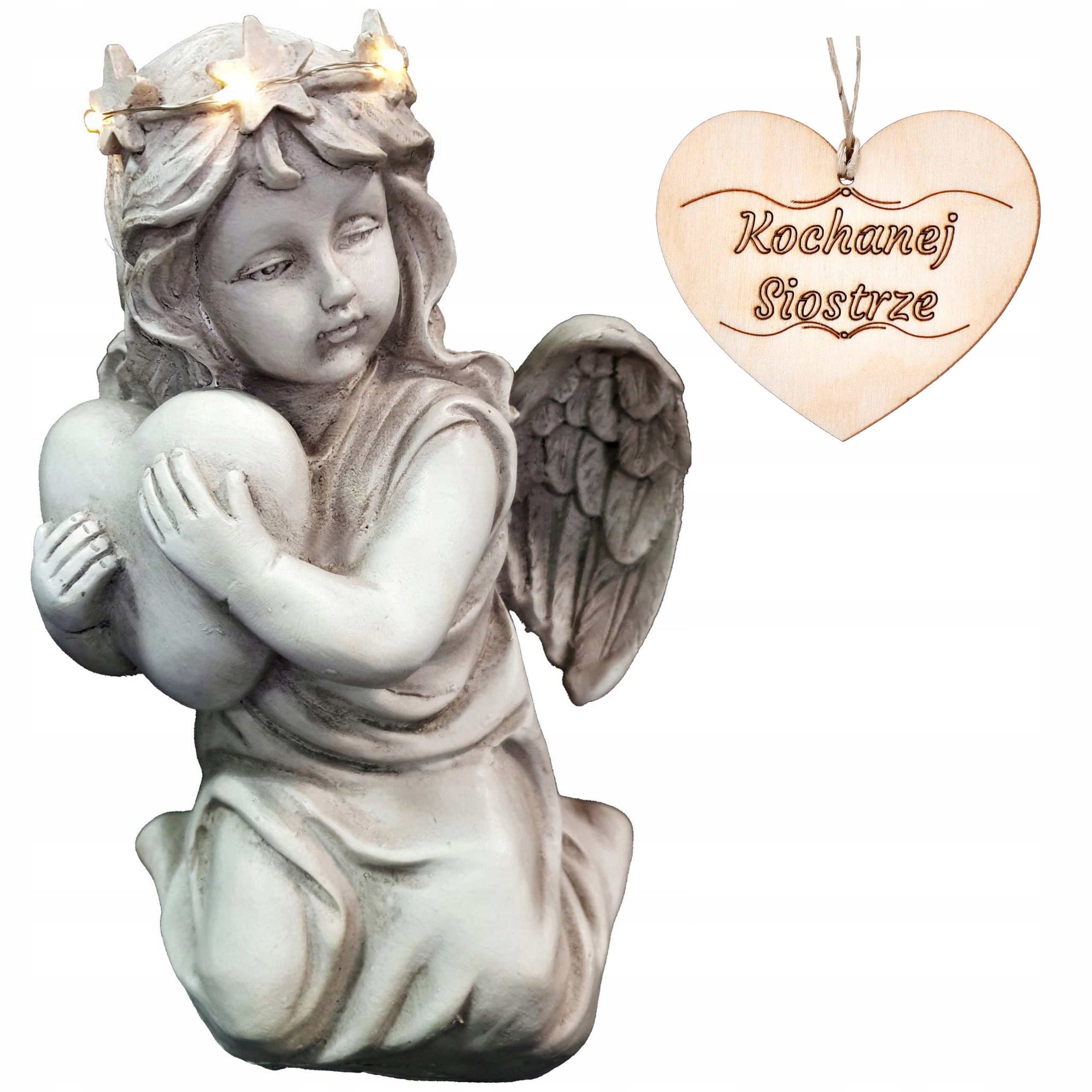 Hřbitovní Svíčka Pro Sestru Anděl strážný S Led Srdcem Velká 20 CM Na Zahradu Nebo Hrob