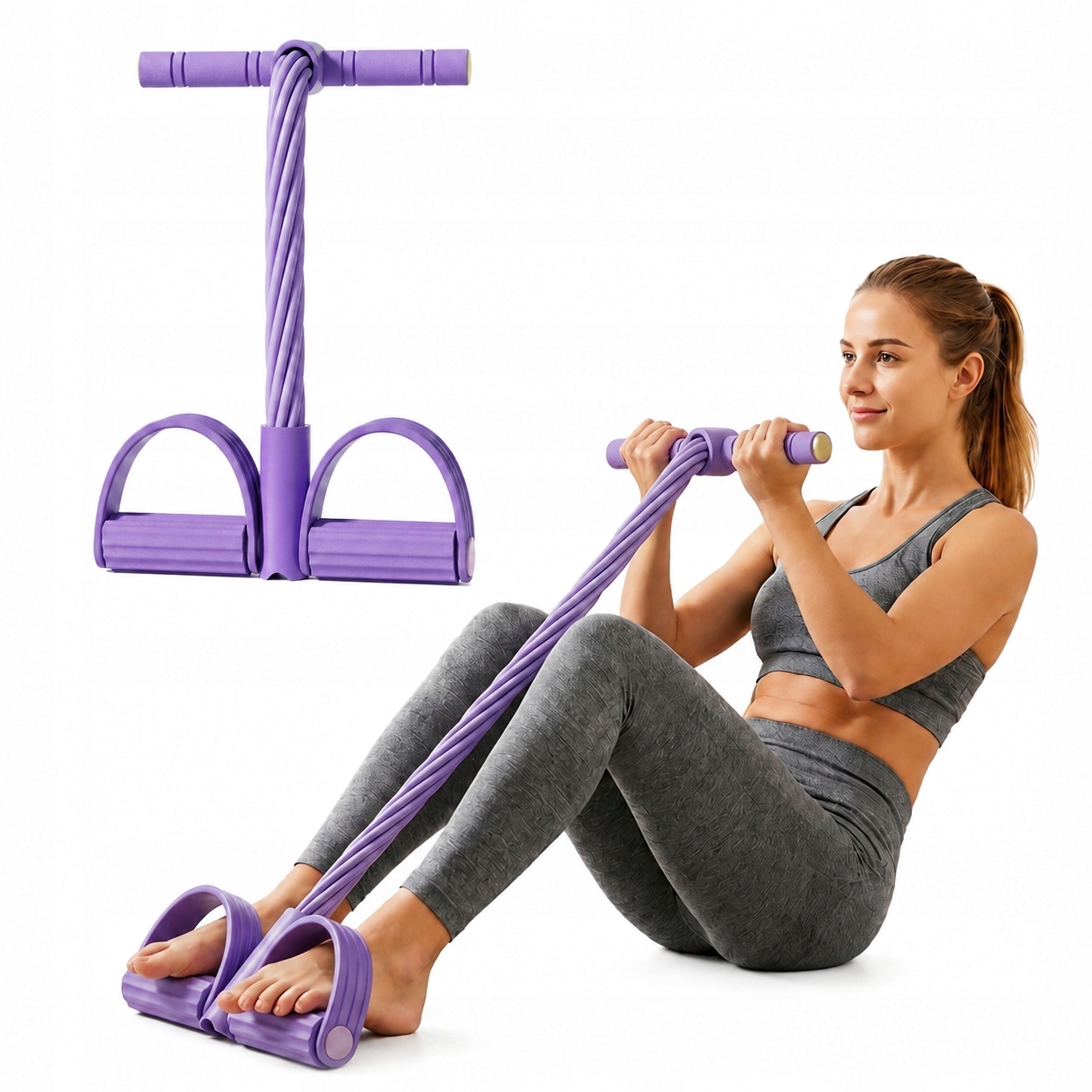 Ekspander do ćwiczeń fitness guma oporowa skakanka fioletowa 8 rurek