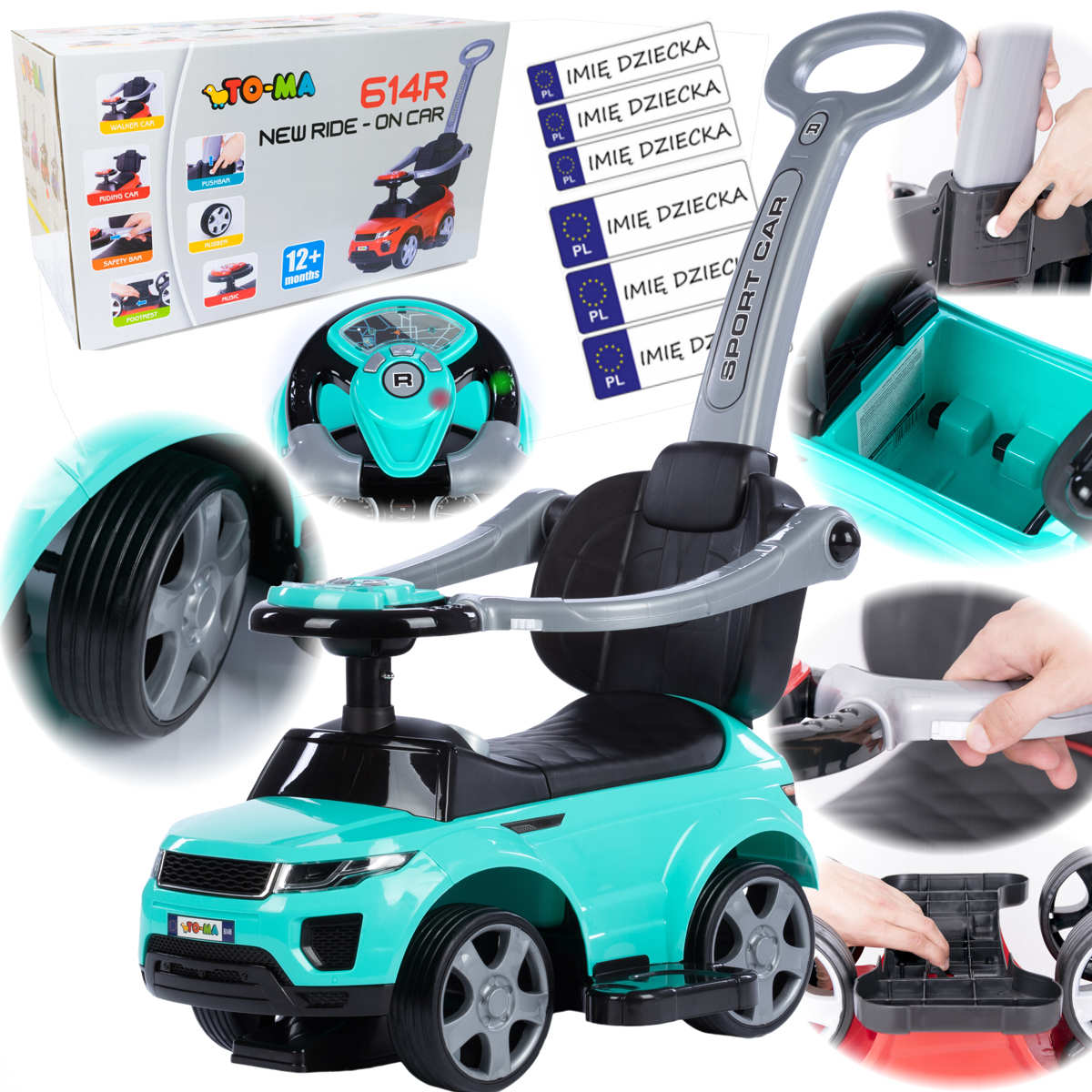 duży jeździk pchacz Gumowe Koła Tablice Imienne