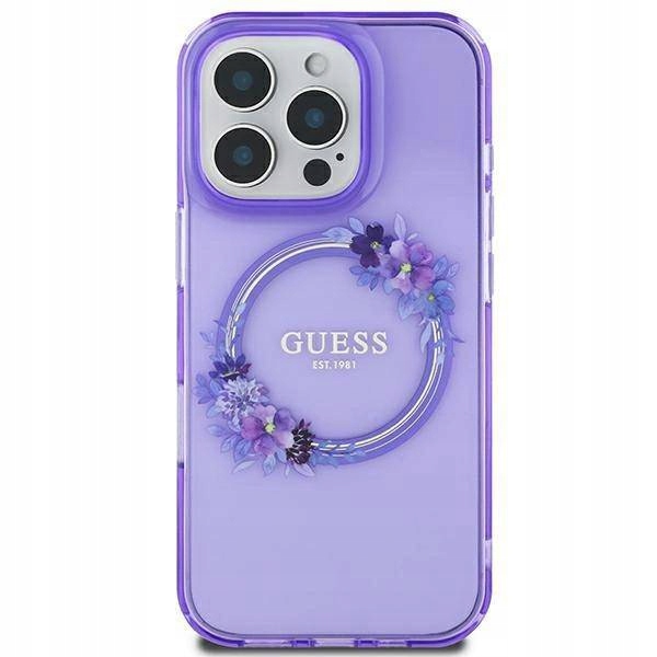 Pouzdro Guess Iml Flowers Wreath pro Magsafe pro iPhone 16 Fialové