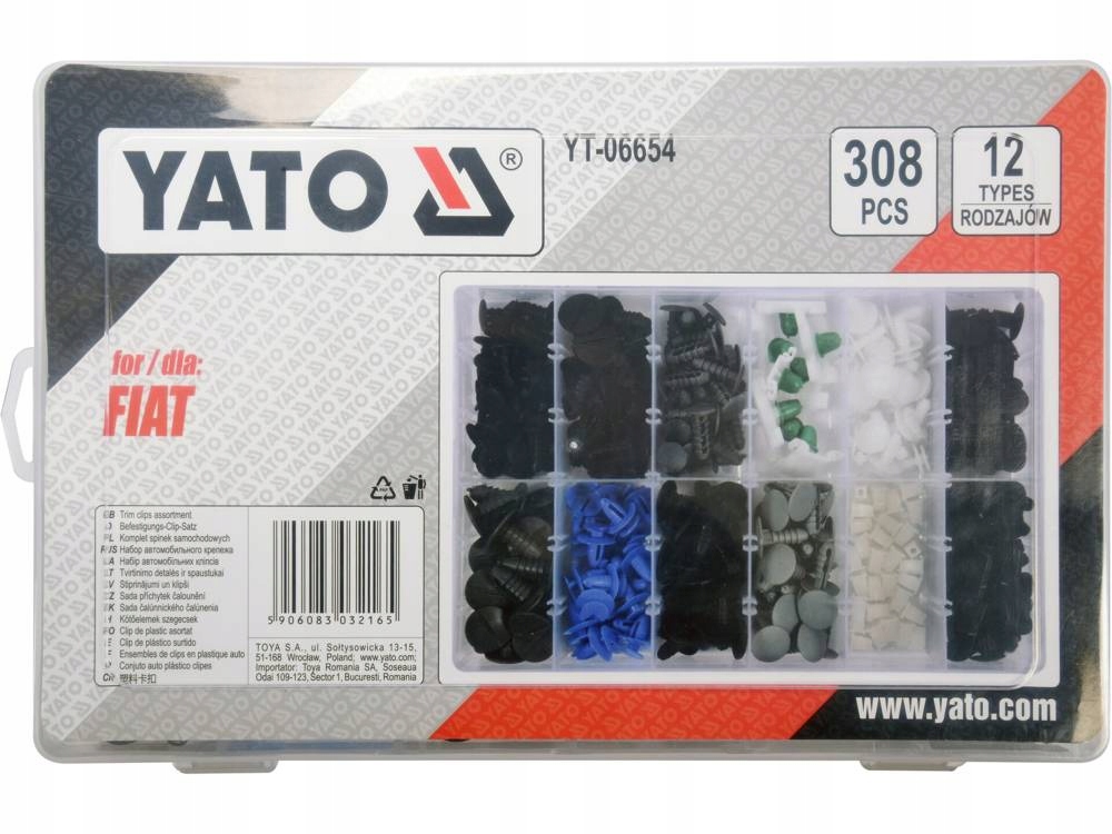 SPINKI SAMOCHODOWE FIAT KOMPLET 308 SZT. YATO Kod producenta YT-06654