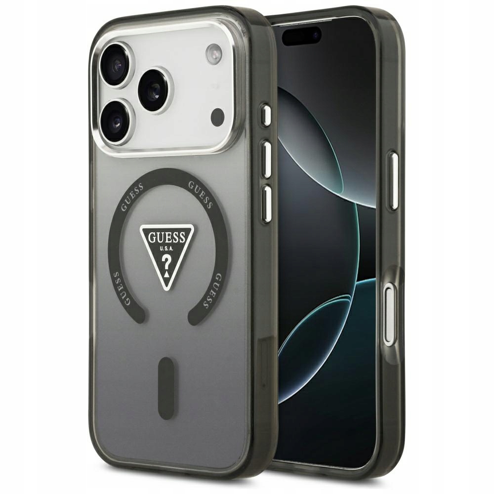Pouzdro Guess IML Gradient Triangle Logo MagSafe pro iPhone 17 Pro, černé