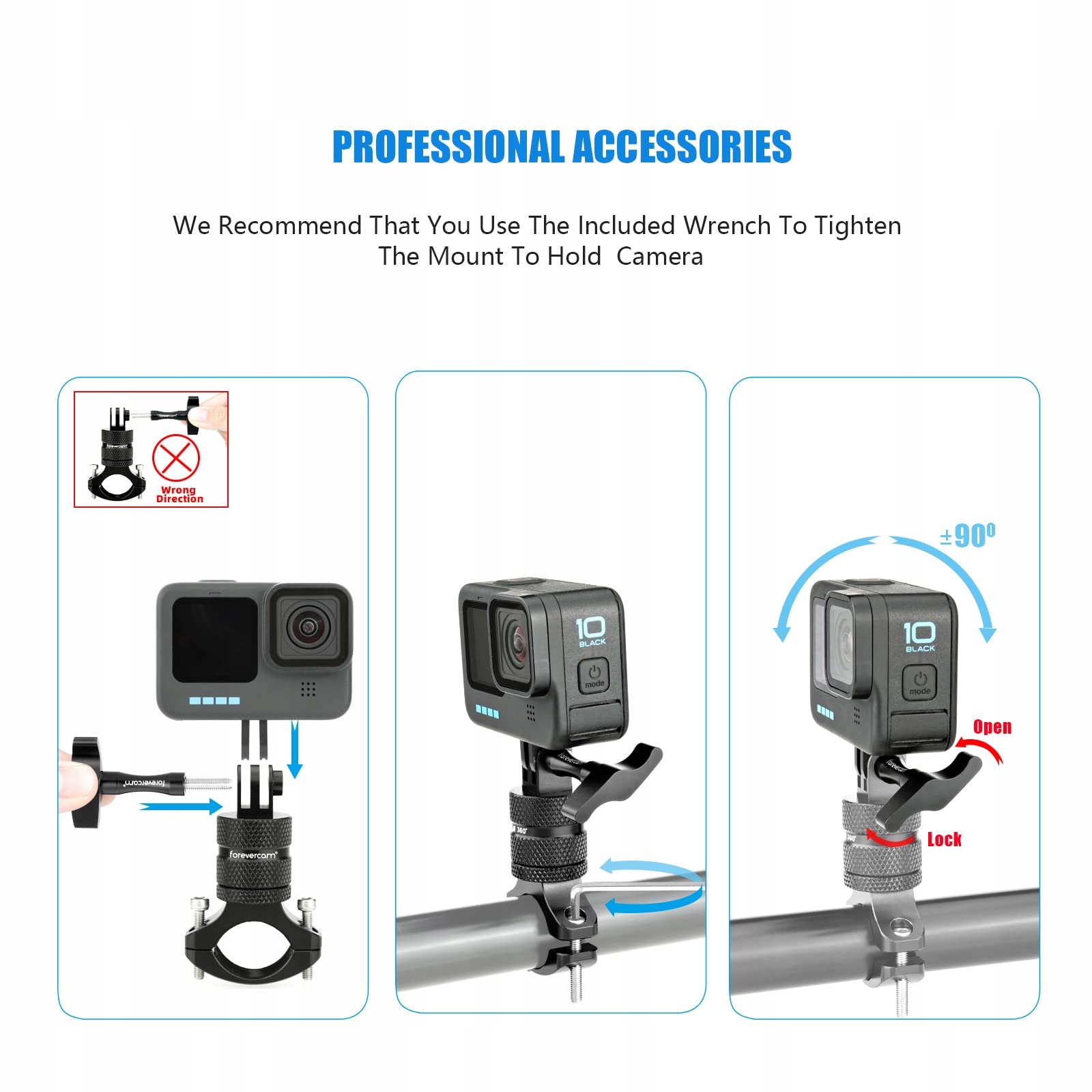 FOREVERCAM Uchwyt Rowerowy Do Kamery Akcji 360 Stopni GoPro DJI Insta360 — miniatura 5