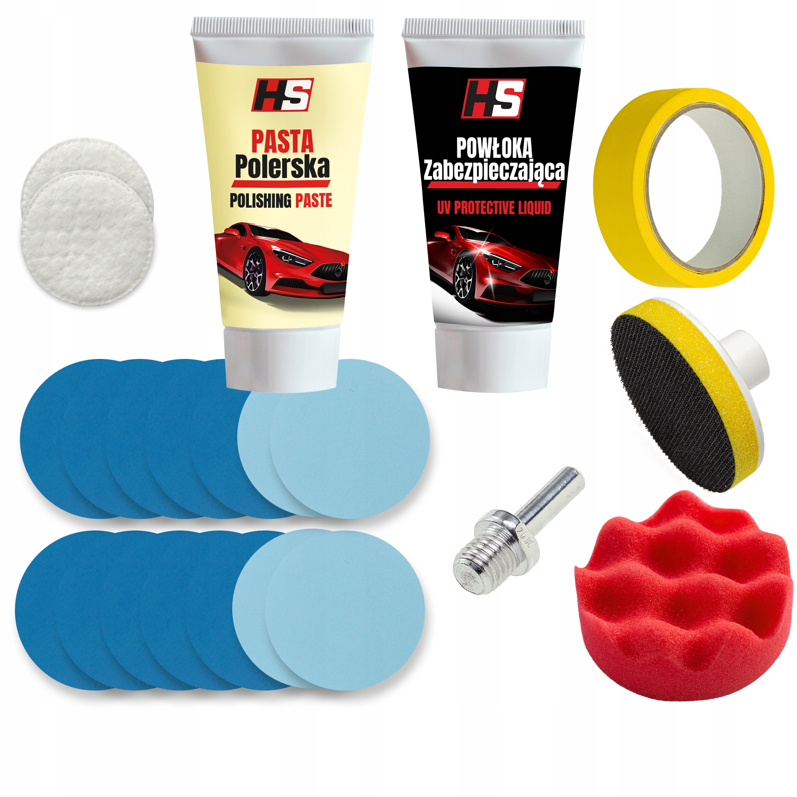 ZESTAW DO POLEROWANIA REGENERACJI ODNOWY LAMP REFLEKTORÓW SAMOCHODOWYCH HS Rodzaj polerowanie lamp