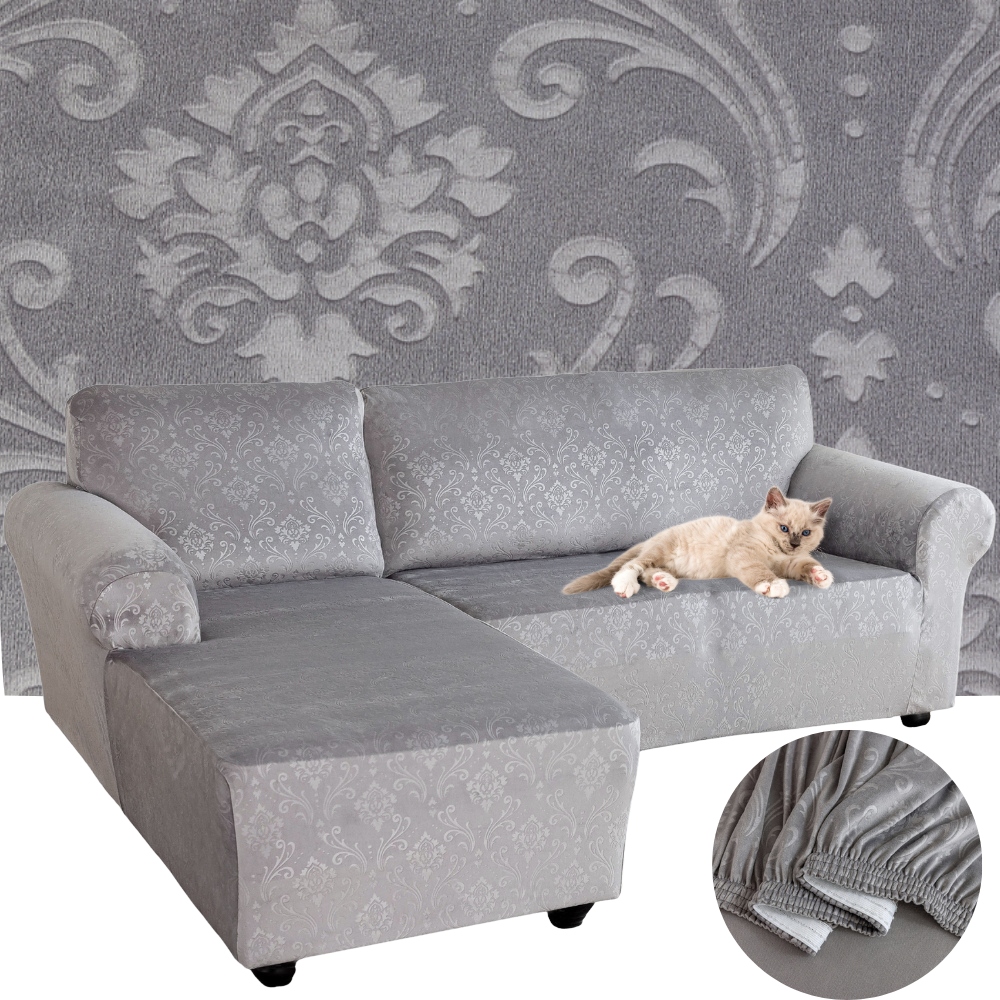 Potah Na Rohovou Pohovku Sametový Lisovaný Ornament Levý 2+2 Oeko-tex