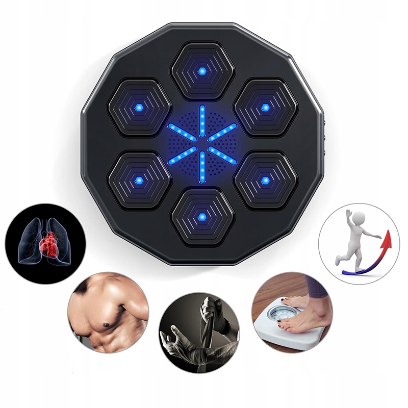 TRENAŻER BOKSERSKI DO MONTAŻU ŚCIANIE MUZYKA RGB+2 PARY RĘKAWIC BOKSERSKICH Marka bez marki