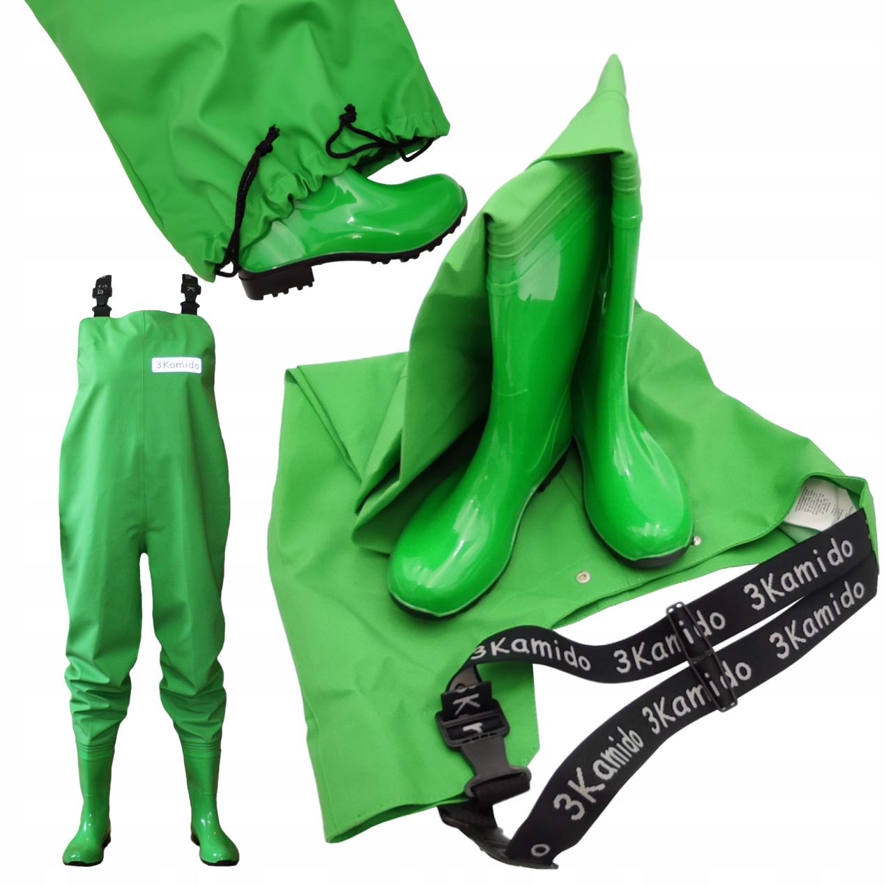 Mocne Spodniobuty Wędkarskie Damskie Zielone Szelki 3KAMIDO 37