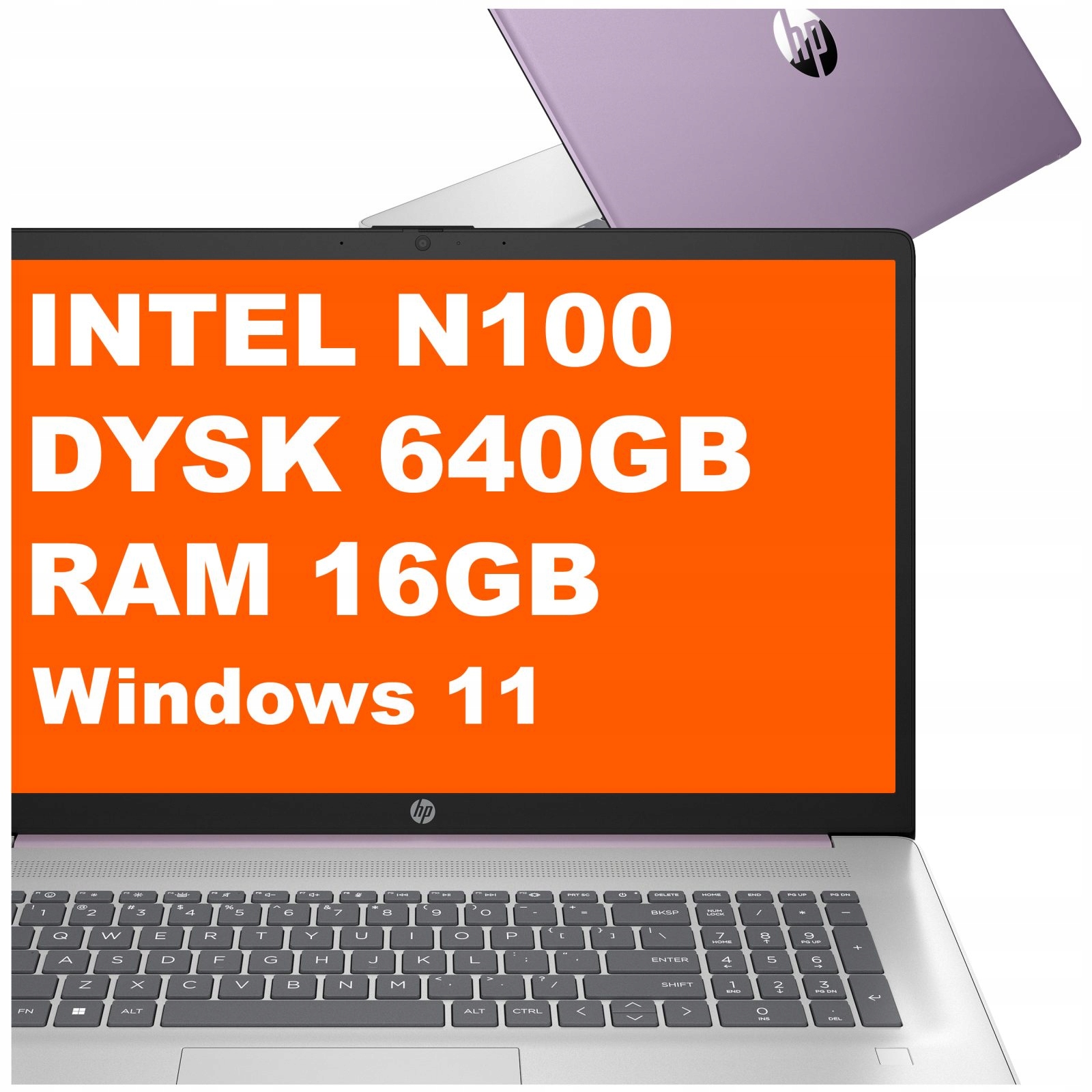Laptop do szkoły Hp 17 Intel N100 16GB 640GB Dotyk 17 cali Win 11 Fioletowy