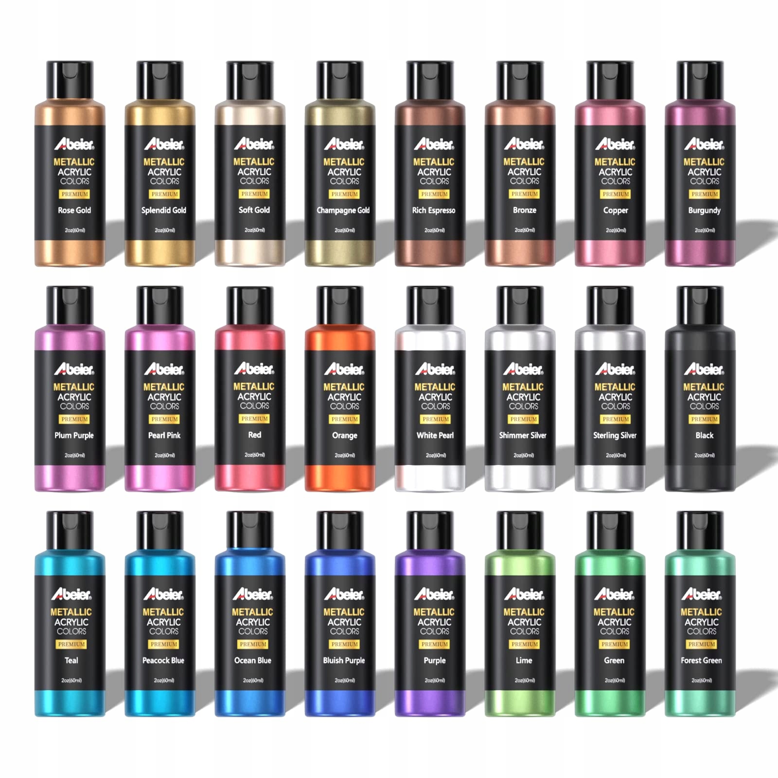 Akrylové barvy metalické 24 x 60 ml Lahve Netoxické