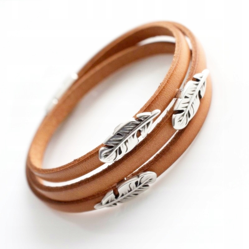 Bransoletka skórzana granatowa 5mm piórko Marka Inna marka