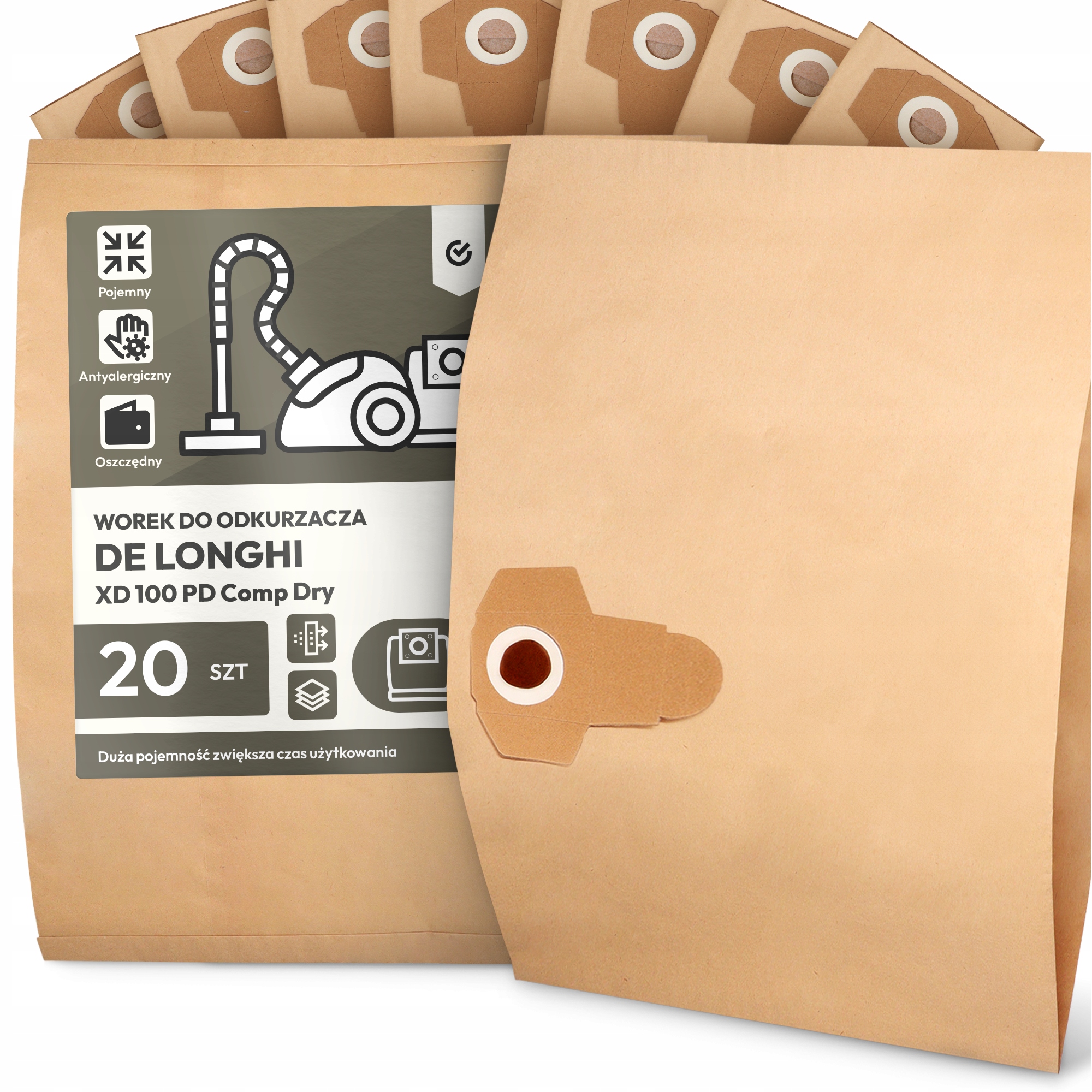 20 x Sáček Pro Vysavač Longhi XD 100 Pd Comp Dry Papírové Sáčky 2A