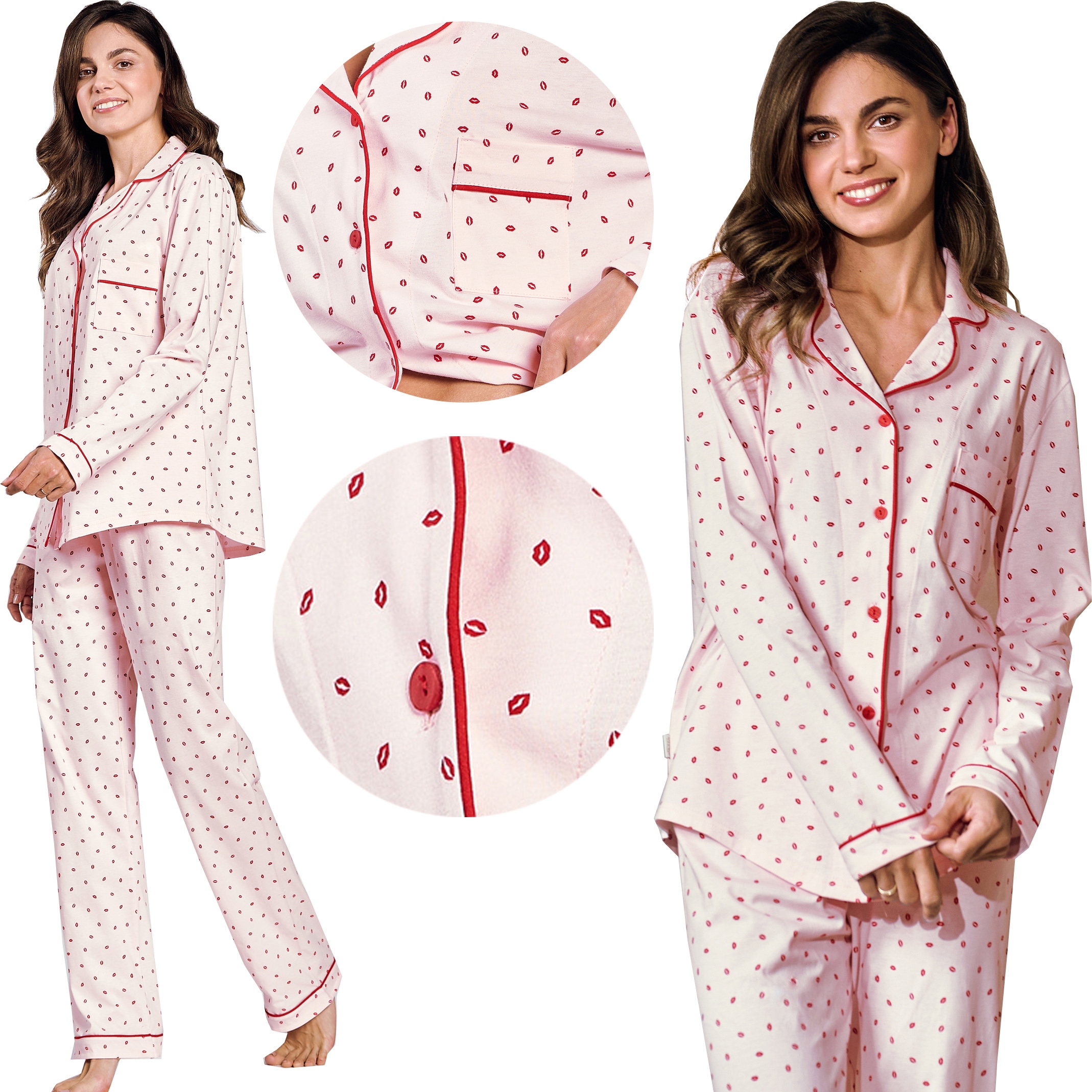 Taro dámské pyžamo s dlouhým rukávem a dlouhými kalhotami, rozepínací, Ecru, velikost L