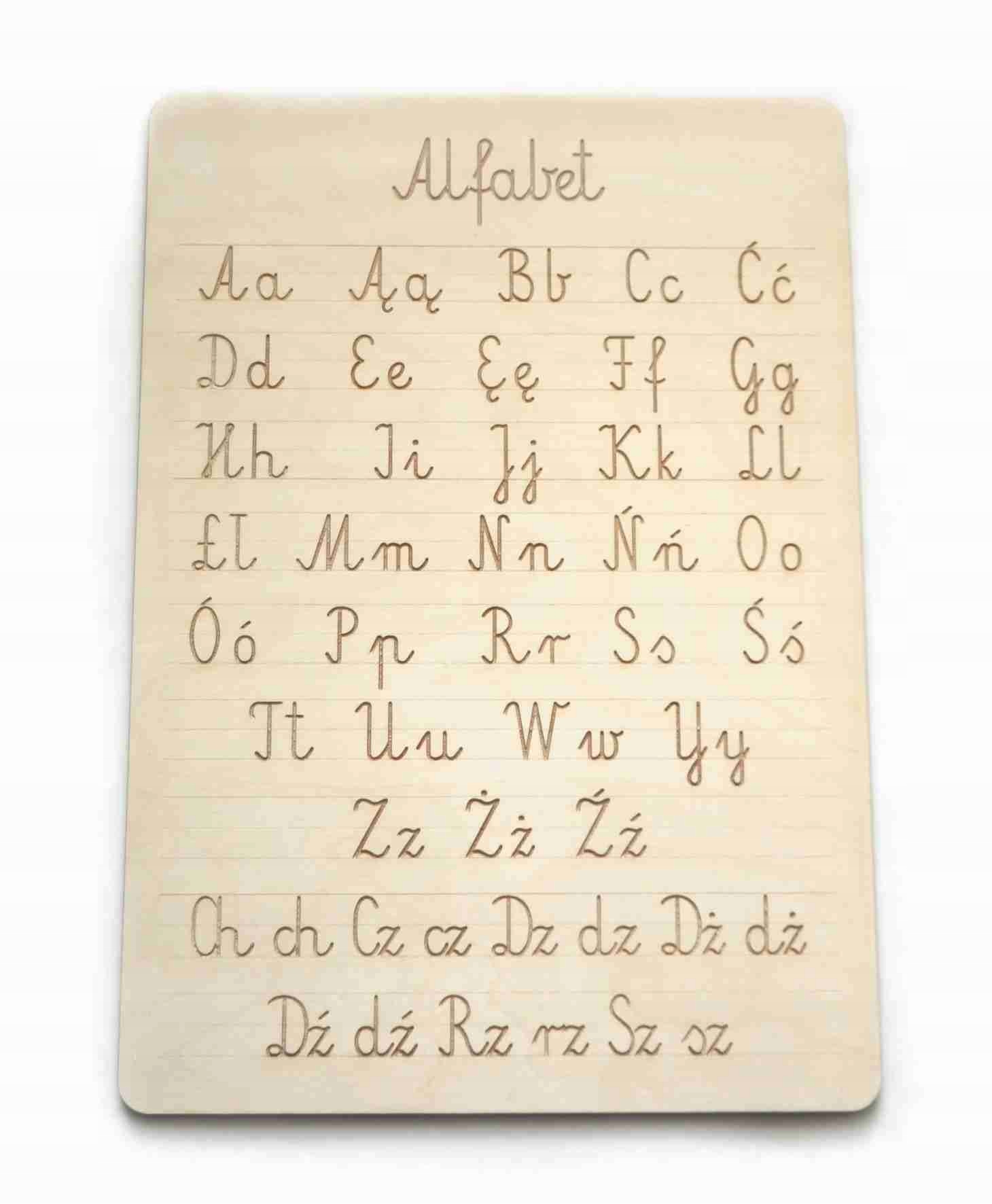 Drewniany Alfabet edukacyjny LITERY MONTESSORI A4