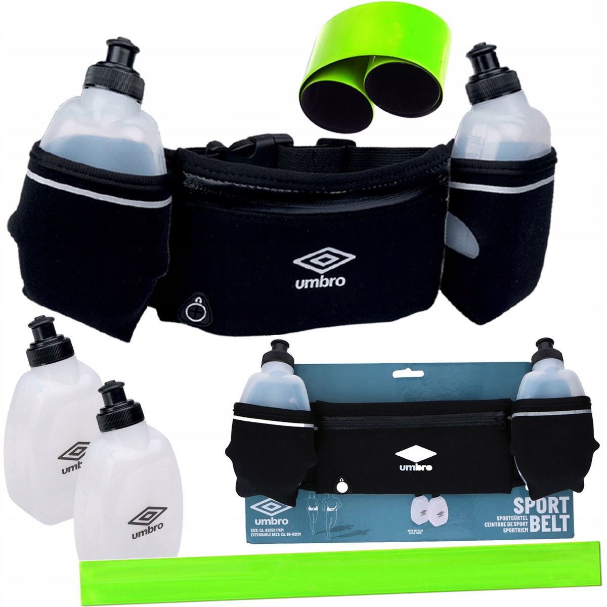 Bederní běžecký pás ledvinka s lahvemi 2x300 ml Umbro odrazka