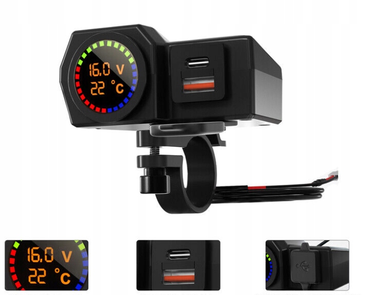 ŁADOWARKA MOTOCYKLOWA USB TYPE-C 12V TEMPERATURA