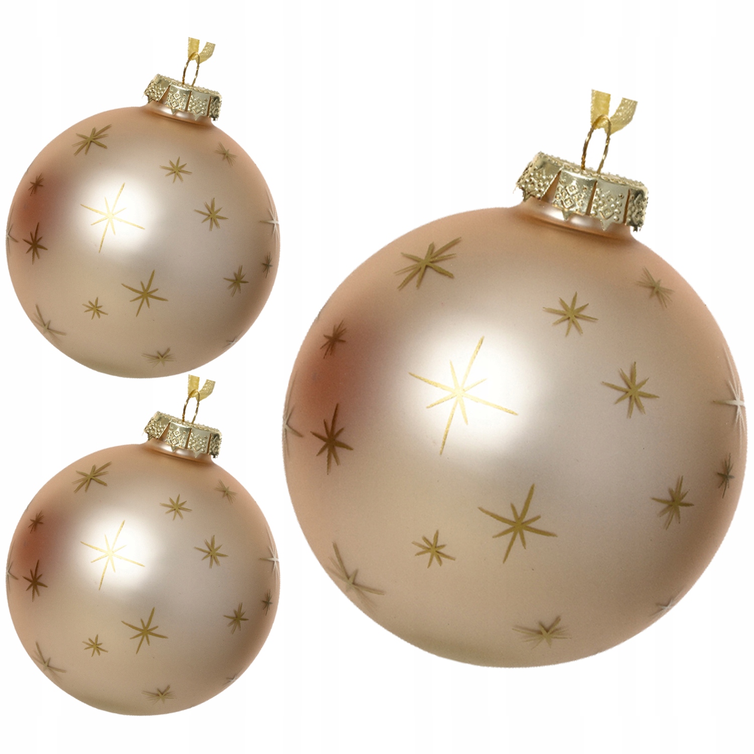 Perlové vánoční baňky zdobené hvězdičkami, skleněné ozdoby, 3 ks, 8 cm