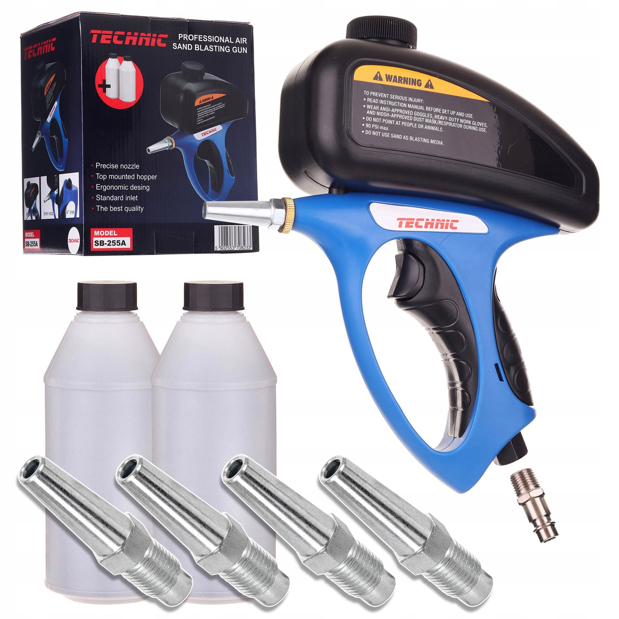 Pískovačka Pistole na přesné pískování Korund 2kg 4x Kovová tryska