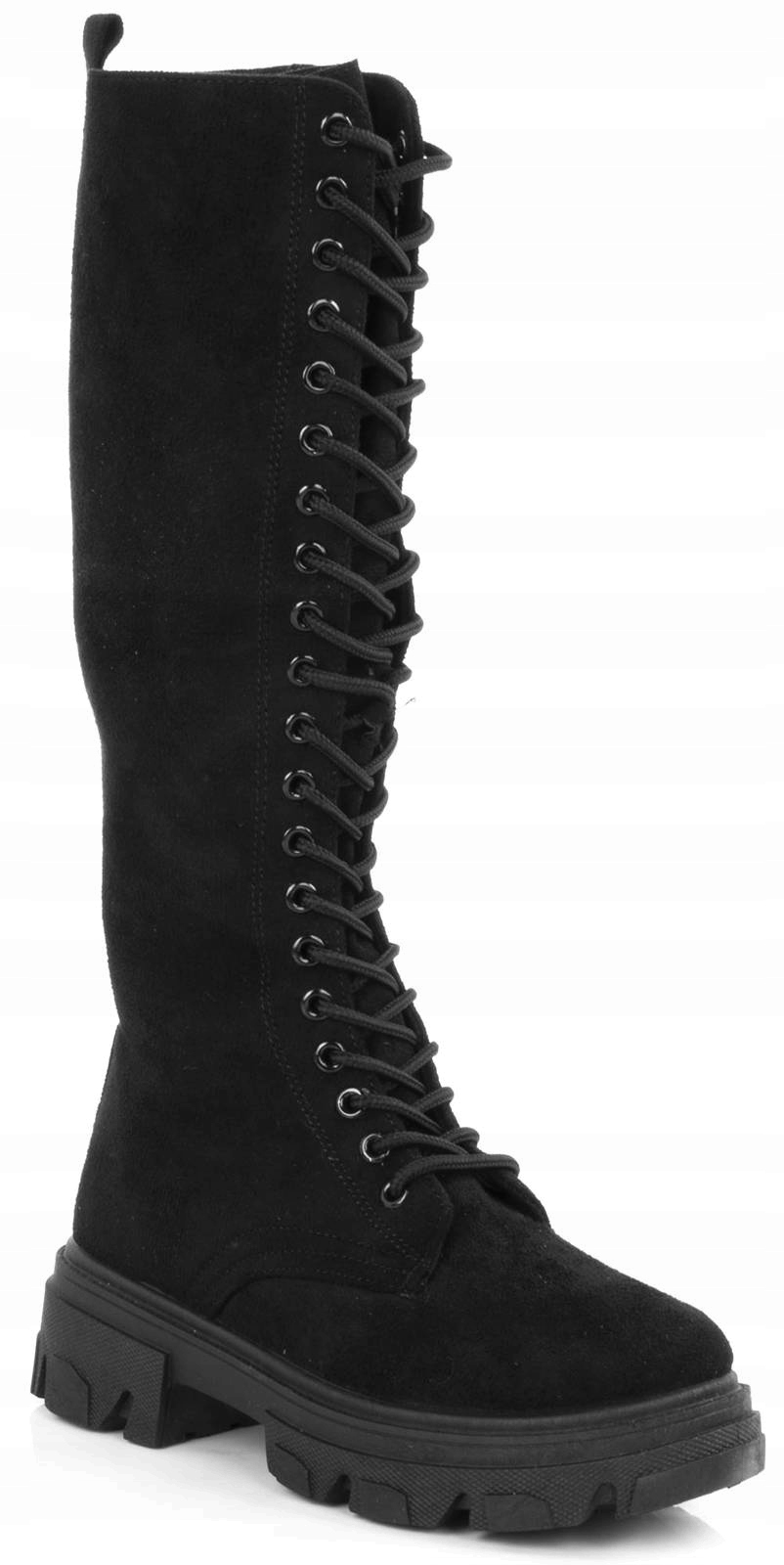 

6764 Czarne Wysokie Botki Trapery Glany Zamsz 38