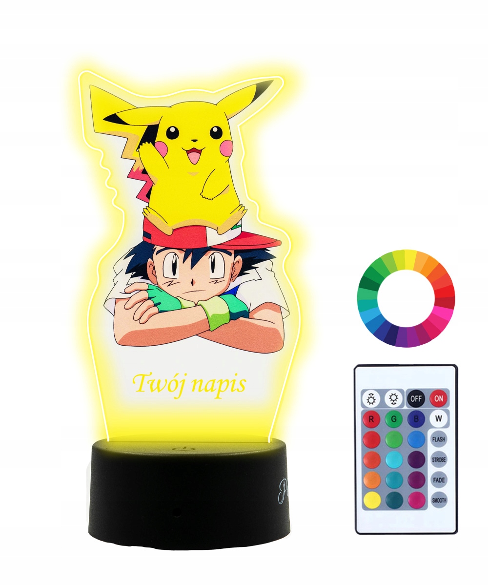 

Lampka Nocna z Nadrukiem 3D Led Pikachu i Ash Imię