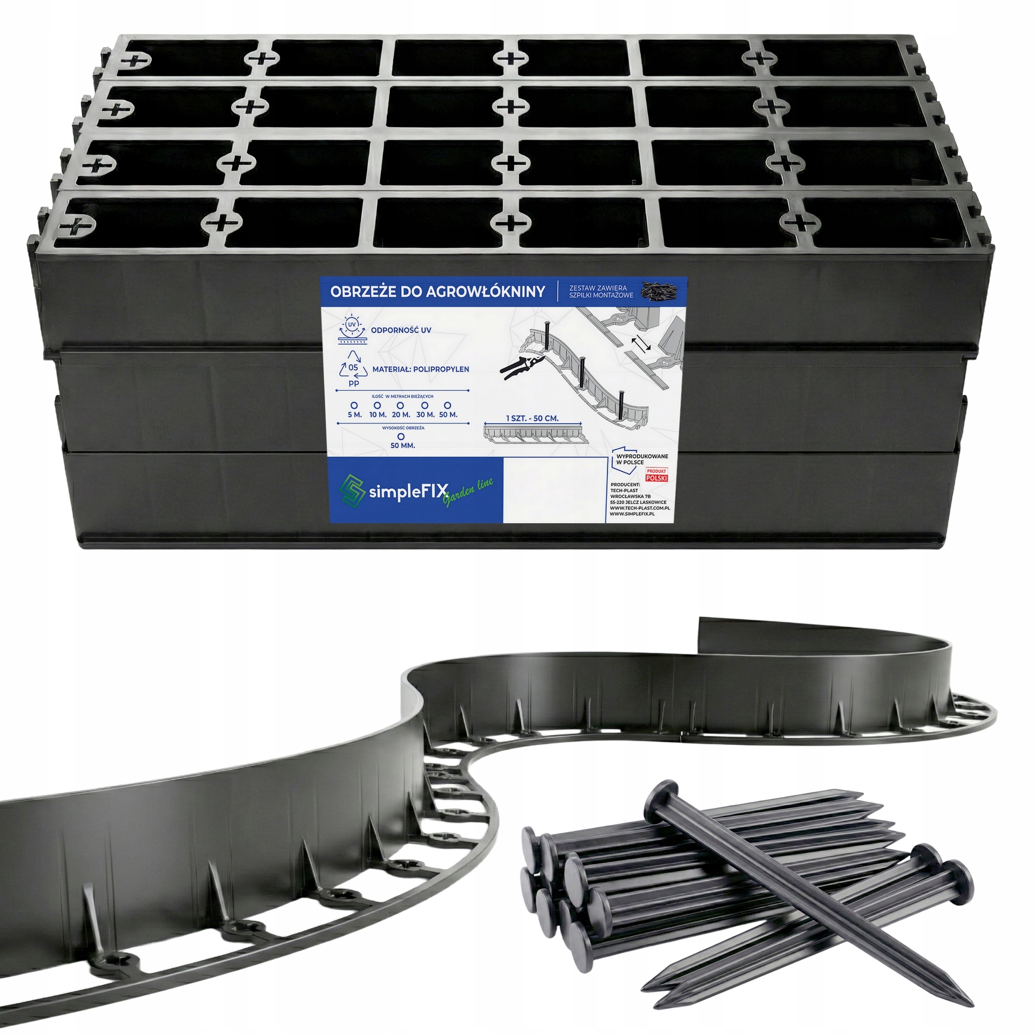 Zahradní Lem Na Trávník 50 mm Border Palisáda 30 m 240 Kotvících Kolíků Polský