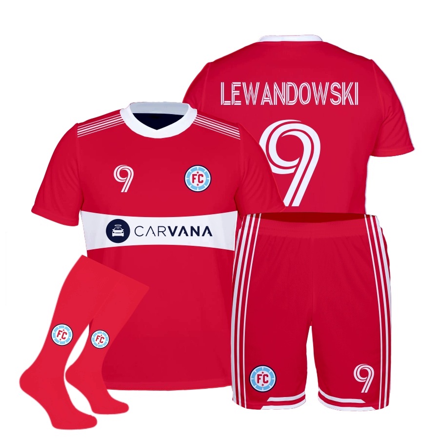 Lewandowski Usa koszulka spodenki strój plus getry rozmiar 140