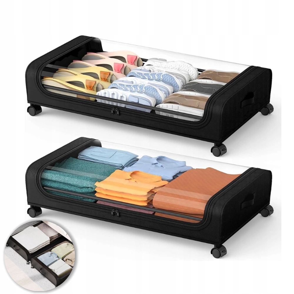 2 Organizér, Kontejner Na Kolečkách Pod Postel, Skříň, Černý