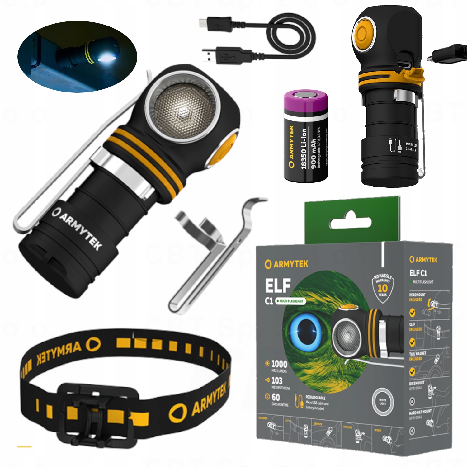 MINI LATARKA AKUMULATOROWA ELF C1 KĄTOWA CZOŁOWA WHITE 5W1 CZOŁÓWKA 1000LM