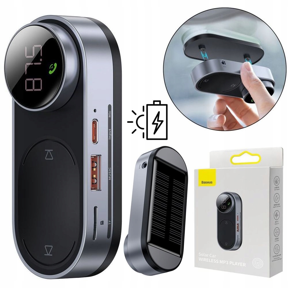 

Transmiter Fm Audio Bluetooth Aux Tf Usb Solarny