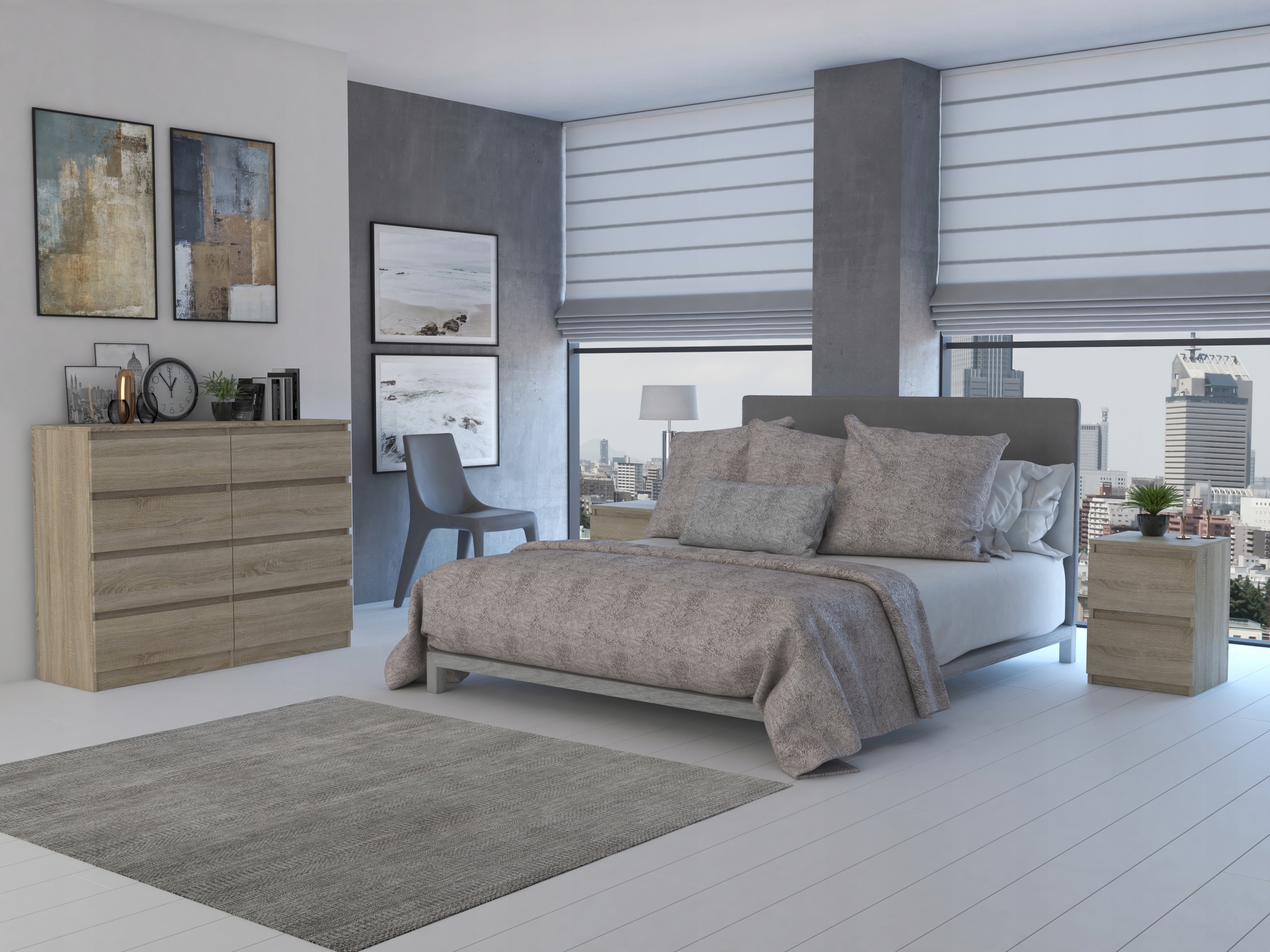 DUŻA KOMODA SZAFKA 8 SZUFLAD 120CM * DĄB SONOMA Materiał płyta laminowana