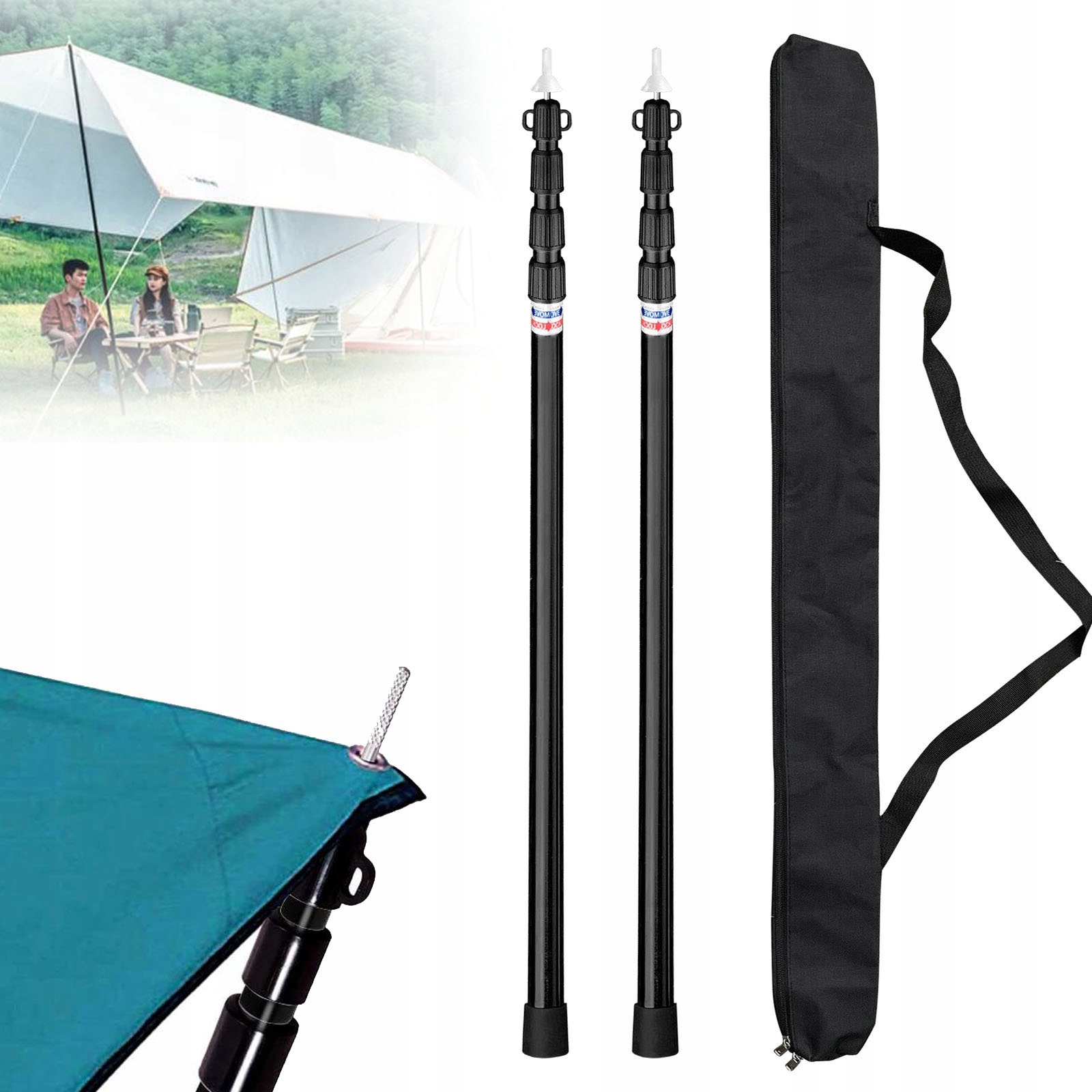 Teleskopický 2ks Set Stožárů Do Stanu Stříbrný nastavitelný 95cm-235cm