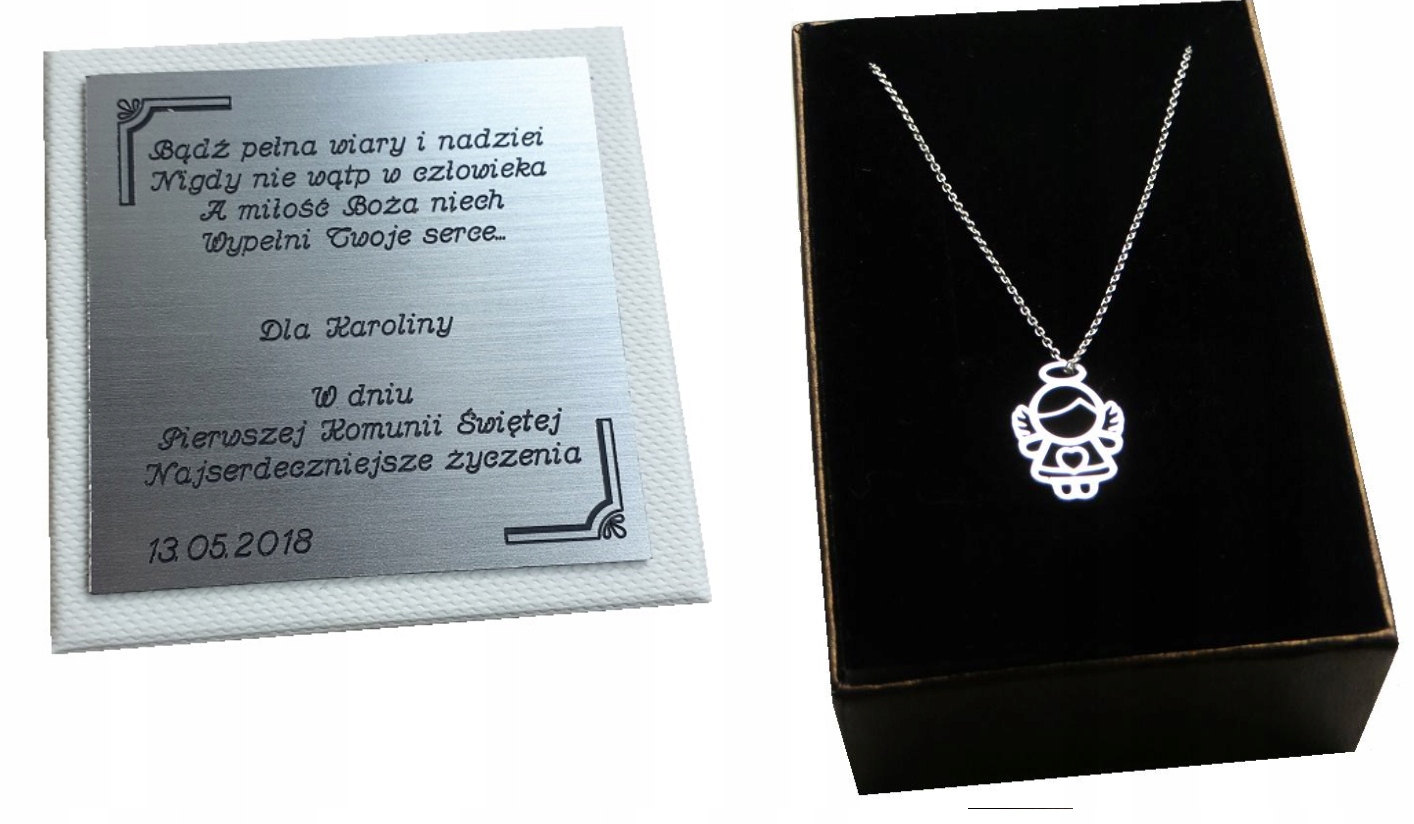 

Naszyjnik Aniołek Anioł komunia +grawer 45cm