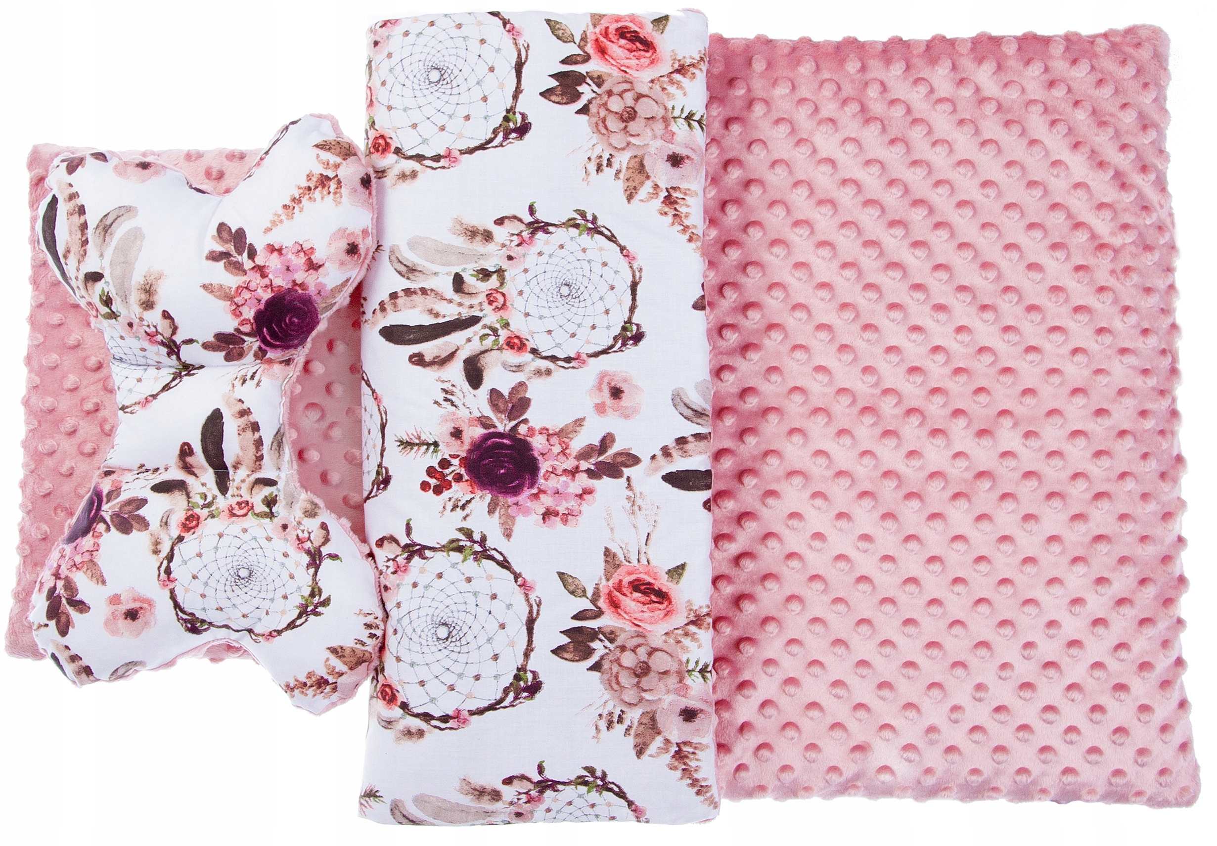 KOMPLET 3CZ. DO WÓZKA KOCYK PODUSZKA MOTYLEK MINKY