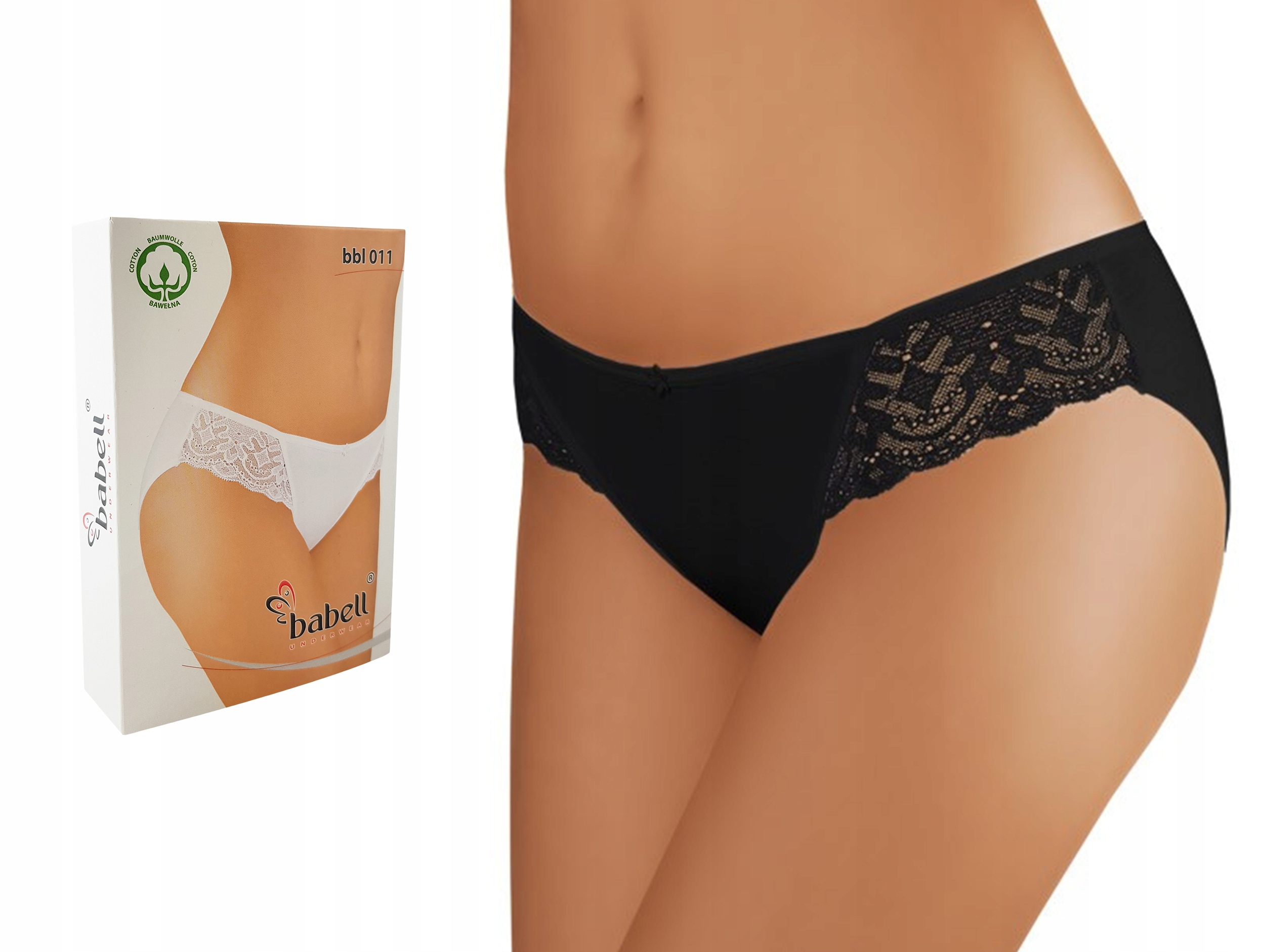 

Majtki Babell 011 , Bawełna Koronka , Czarne , XL
