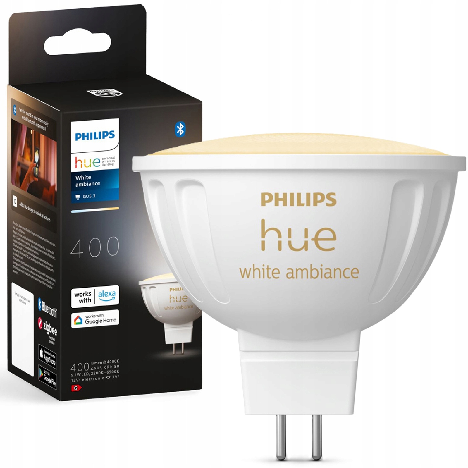 Led žárovka GU5.3 MR16 5,1W 400lm 2200-6500K Stmívatelná Smart Philips Hue