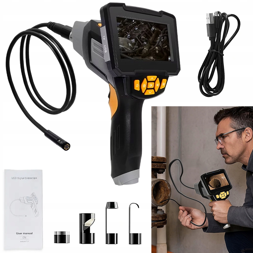 Inšpekčný Endoskop 5 m Full Hd LCD displej Usb 6LED IP67 pre rúry
