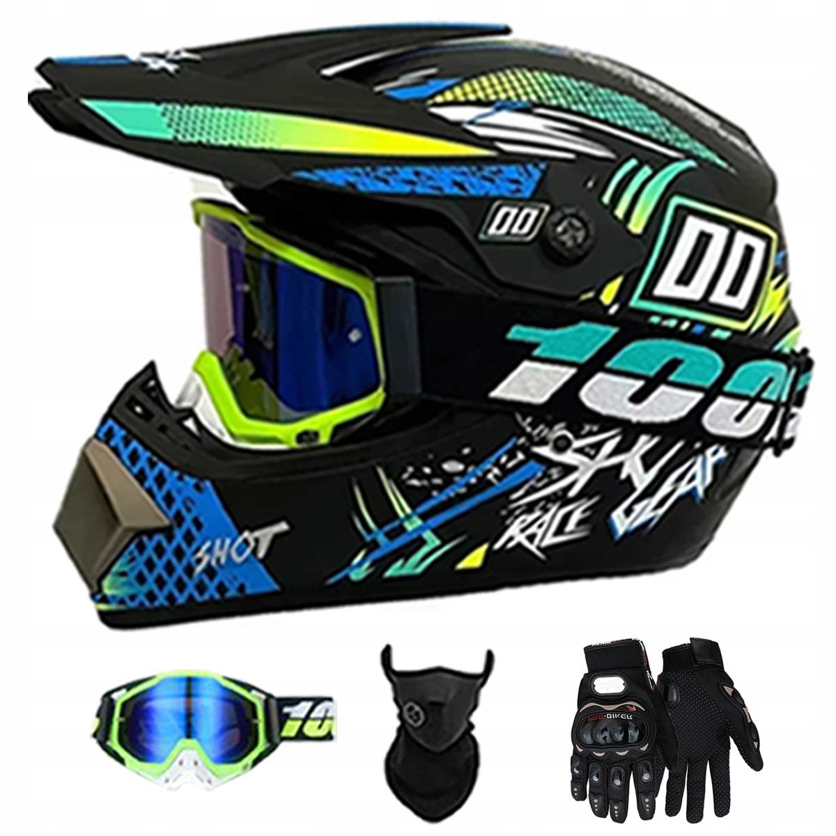 Motocyklová Přilba Lehká Enduro Quada Brýle Rukavice Maska XL