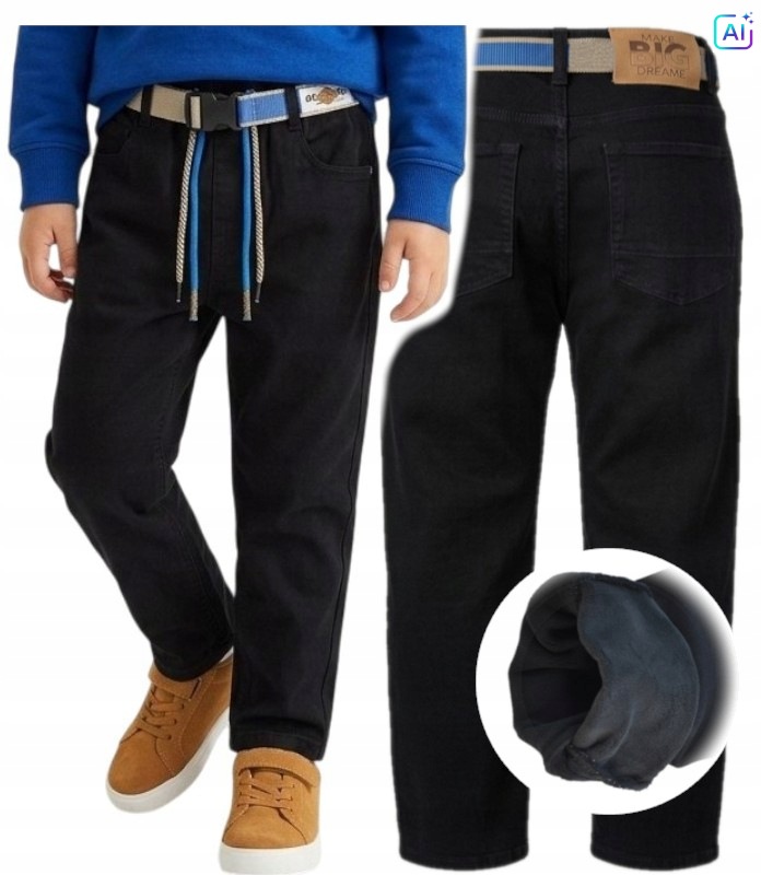 Puli Spodnie chłopięce w Gumkę jeans Grube zimowe Ocieplane polarem 146/152