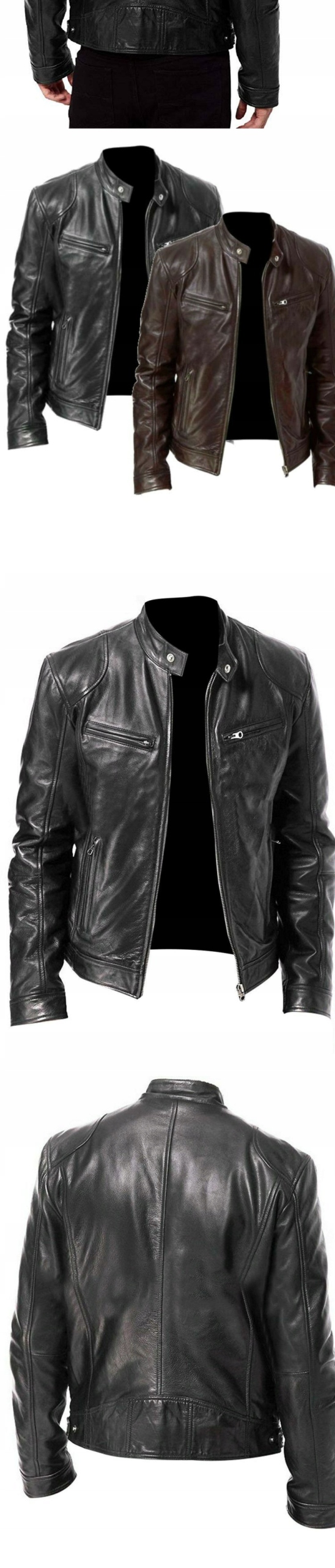 Kožená bunda s stojatým golierom Slim Fit Veľkosť XL