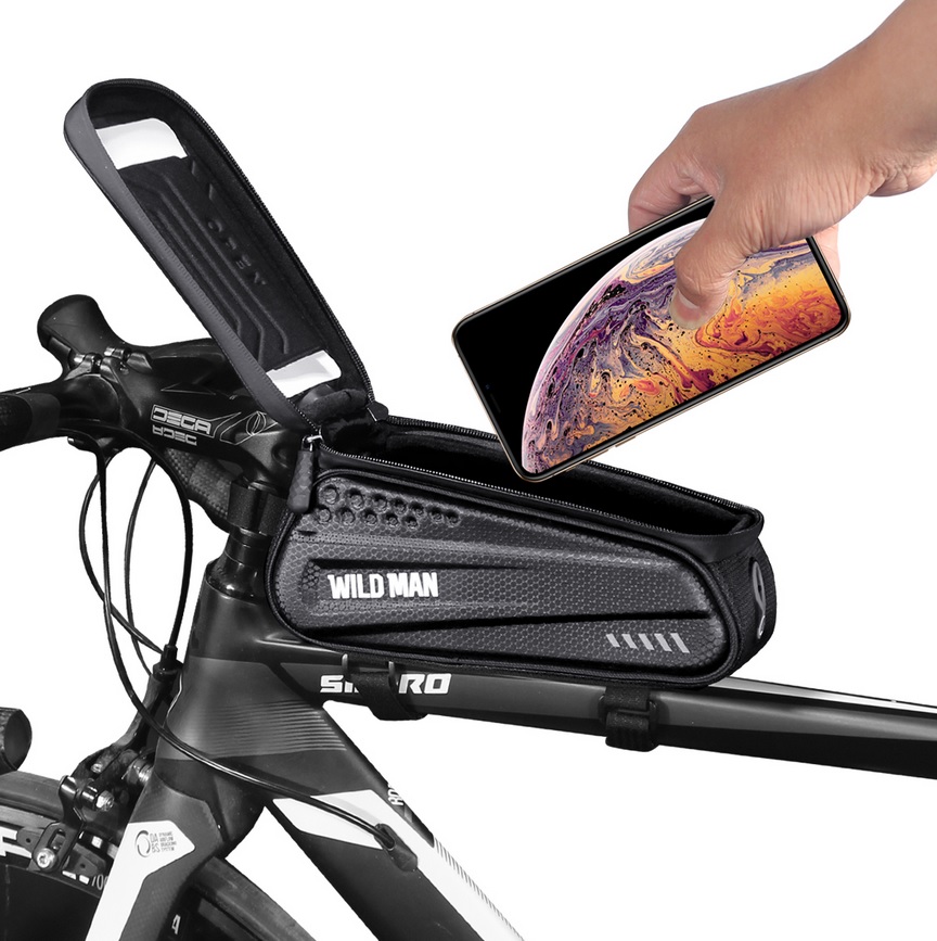 SAKWA TORBA ROWEROWA NA KIEROWNICĘ WODOODPORNA UCHWYT NA TELEFON NA ROWER Kolor dominujący czarny